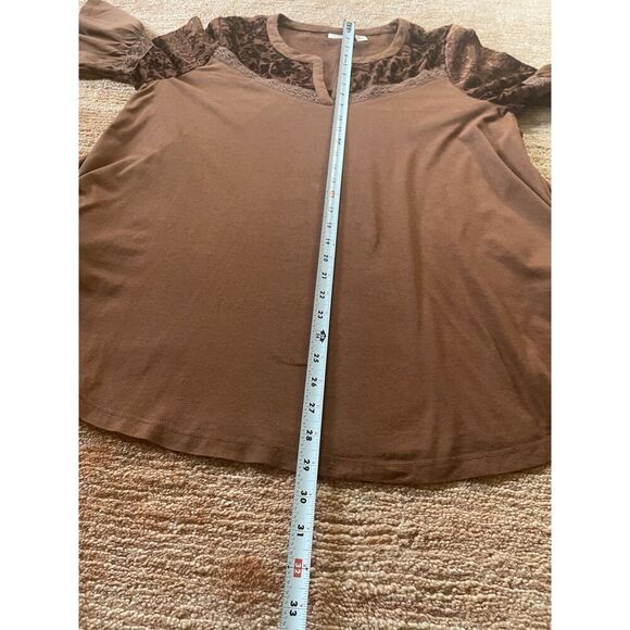 LOGO Lavish by Lori Goldstein Rust Brown Burnout Velvet Blouse S - Picture 6 of 8